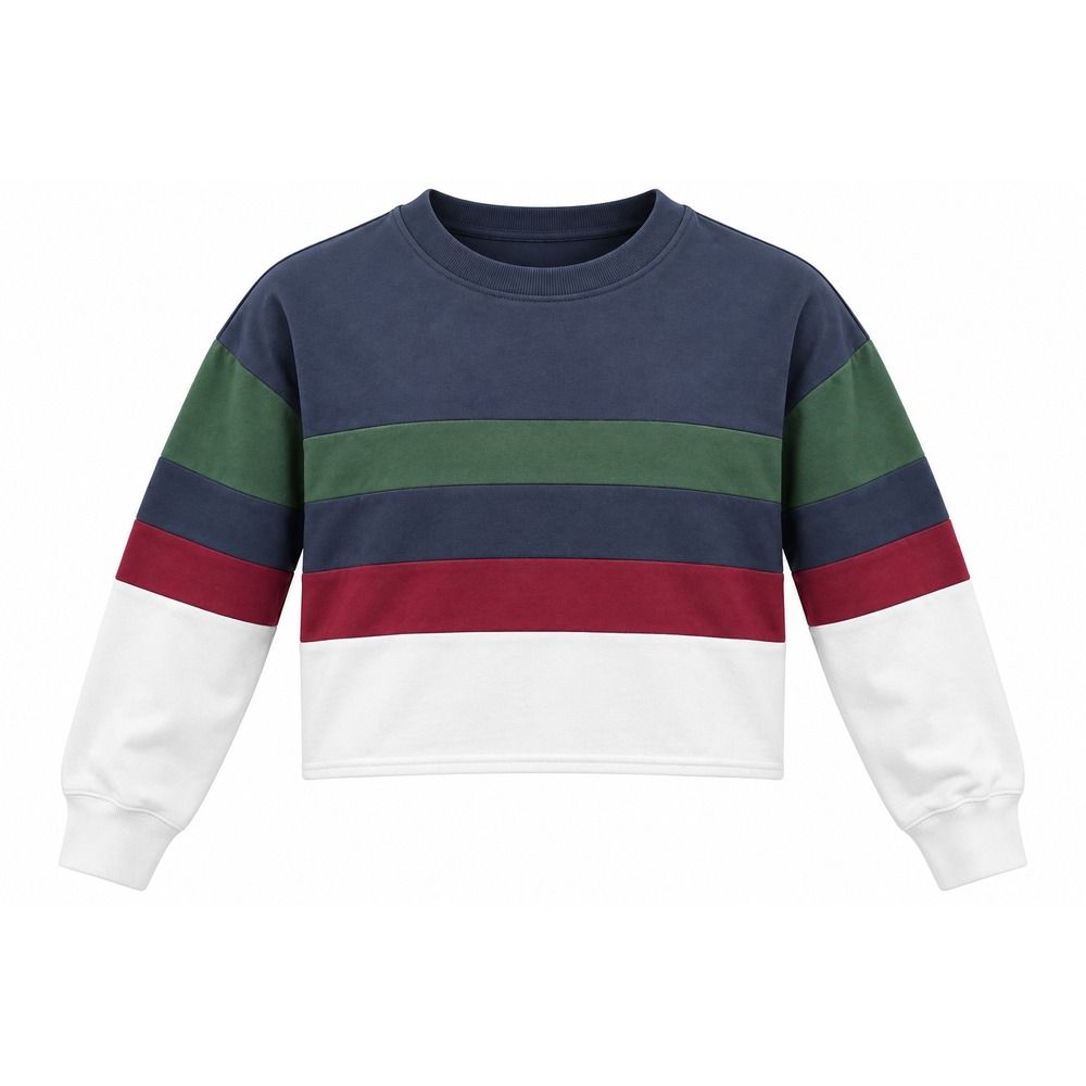 Colorblock Striped Long Sleeve Crop Top medium 90s retro boxy rugby preppy Y2K